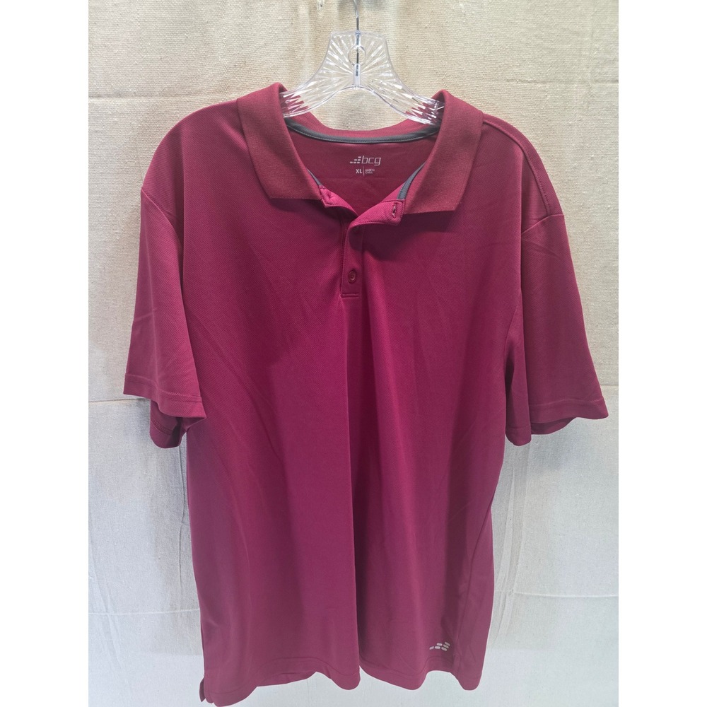 BCG Mens XL Burgundy Maroon Short Sleeve Performance Golf Polo Shirt‎ 2245